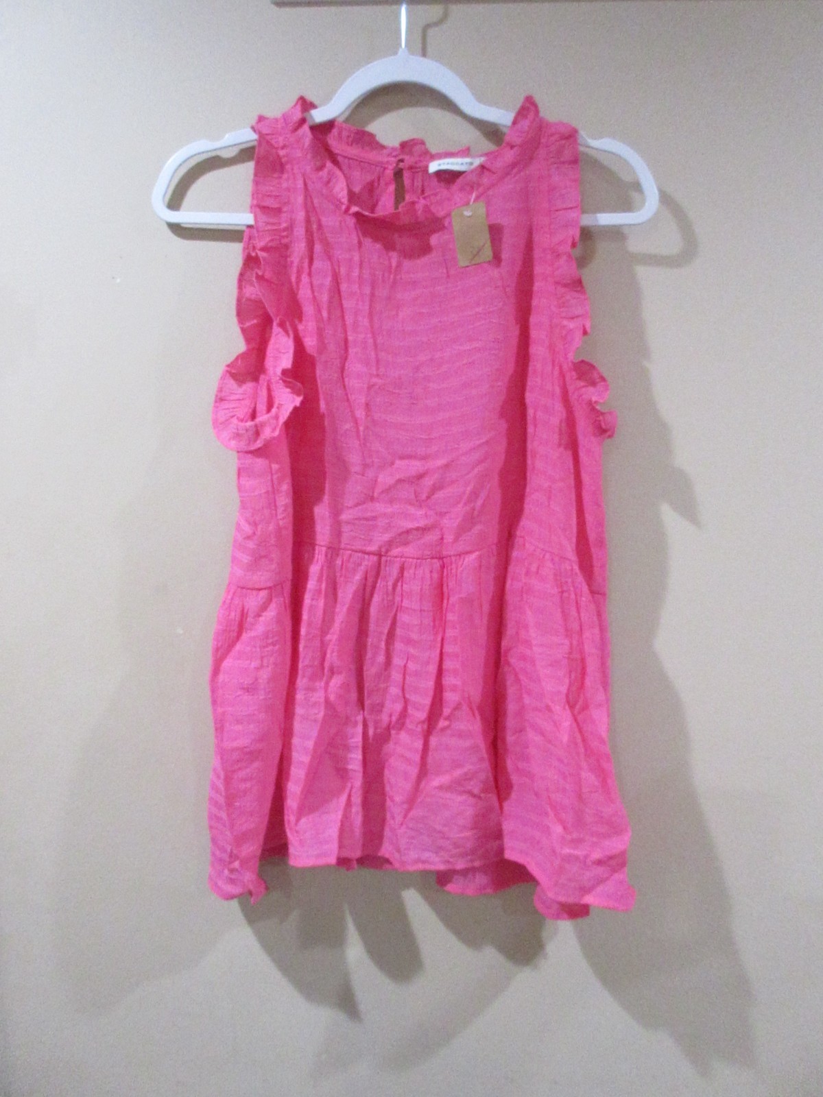 Staccato Tank Top Blouse Womens Med. Pink Ruffle Flowy MSRP 39.00