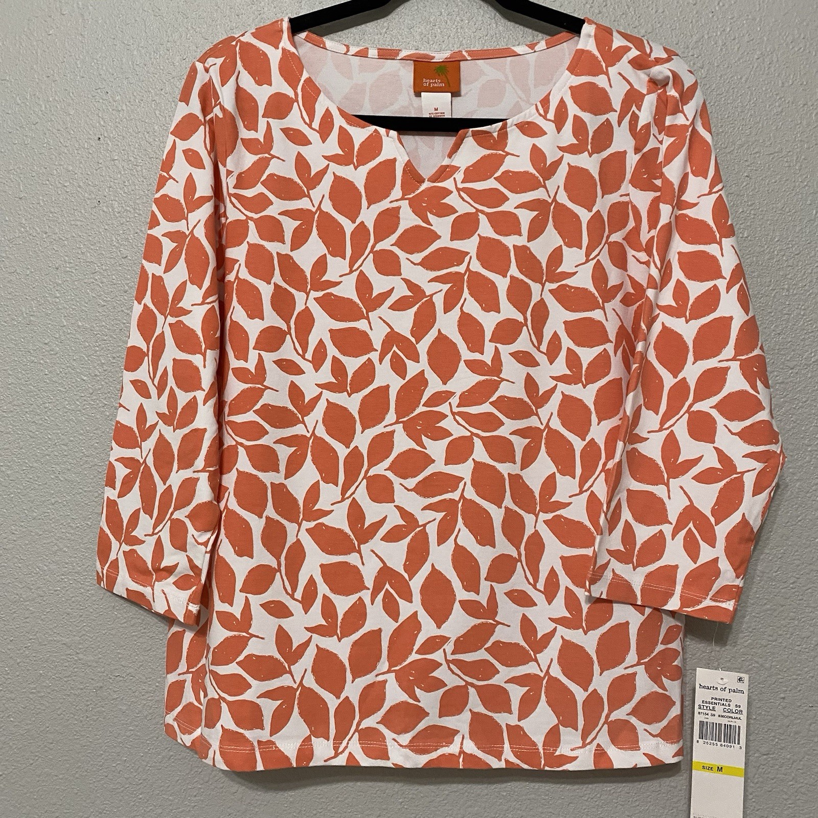 Hearts Of Palm Blouse Medium Coral Leaf Essential Top Casual Travel Beach