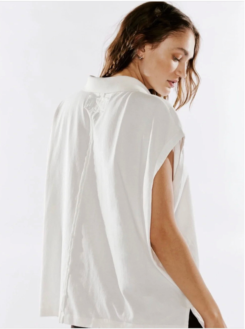 Free People We The Free Keep On Ivory Cotton Oversized Fit Polo Size M