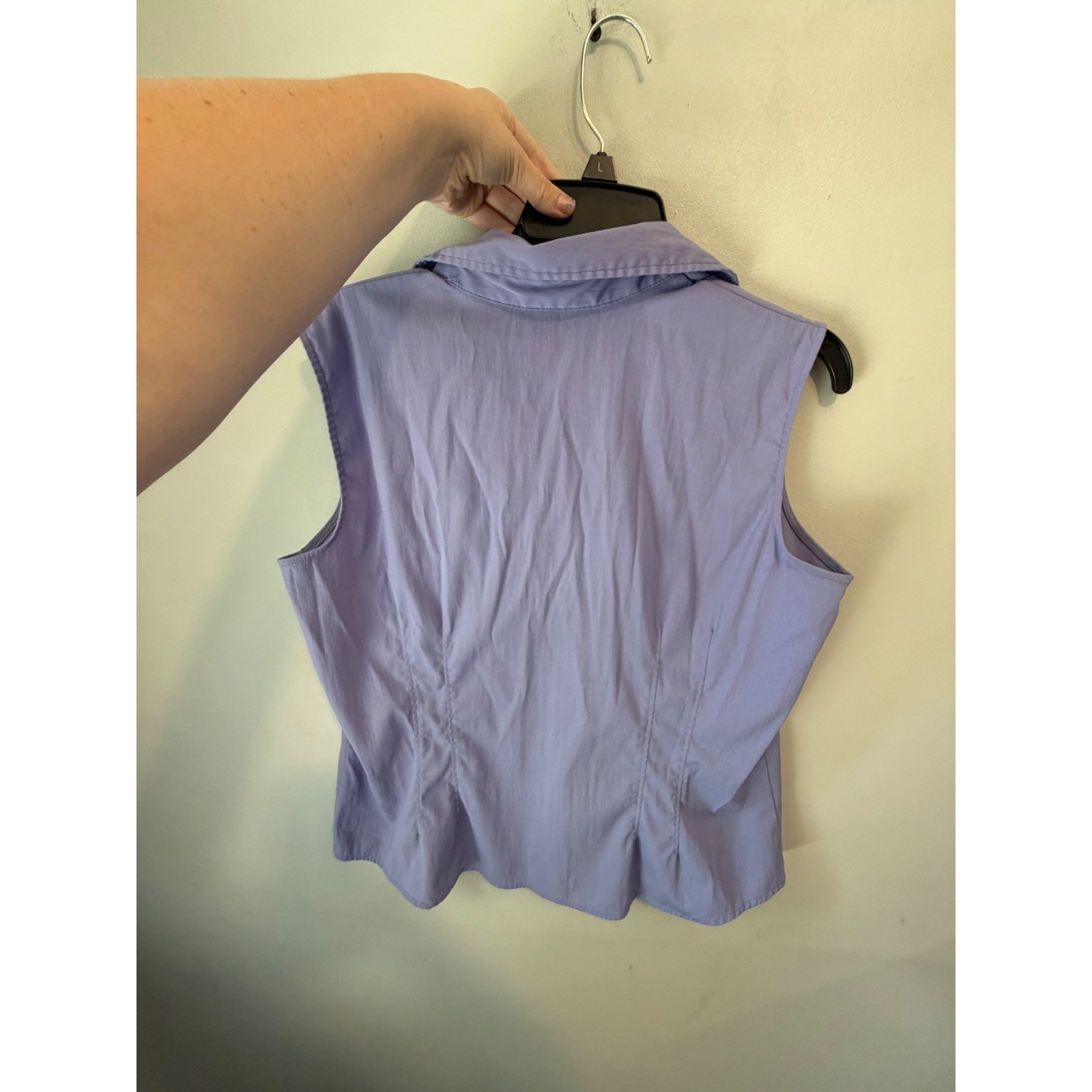 Fred David Stretch Sleeveless Button Down Shirt Purple Lavender Large A2U653