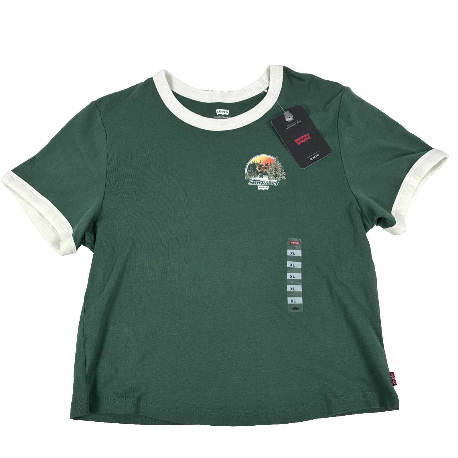 New Women’s Levi’s Slim Fit Sun Valley Ringer T-Shirt Size XL Green NWT