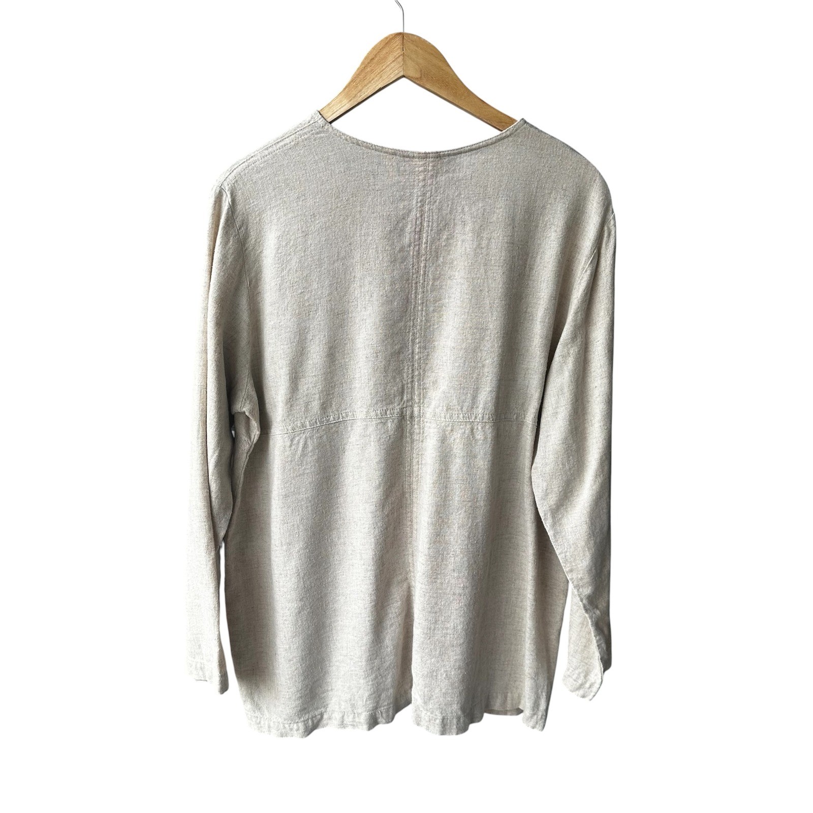 Orvis Top Blouse Flax Linen Blend Toggle Button Oatmeal Beige Grandmacore Large