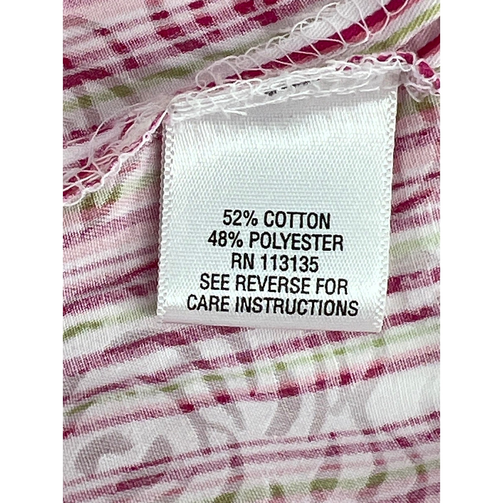 Breckenridge Striped Button-Up Shirt Pink White 3/4 Sleeve Career Casual Sz M