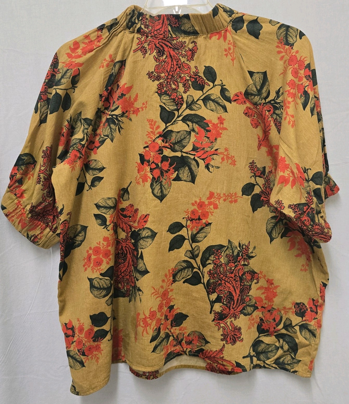 Ivy Jane Womens M/L Mustard Floral Cotton Blouse Balloon Sleeve Made In USA