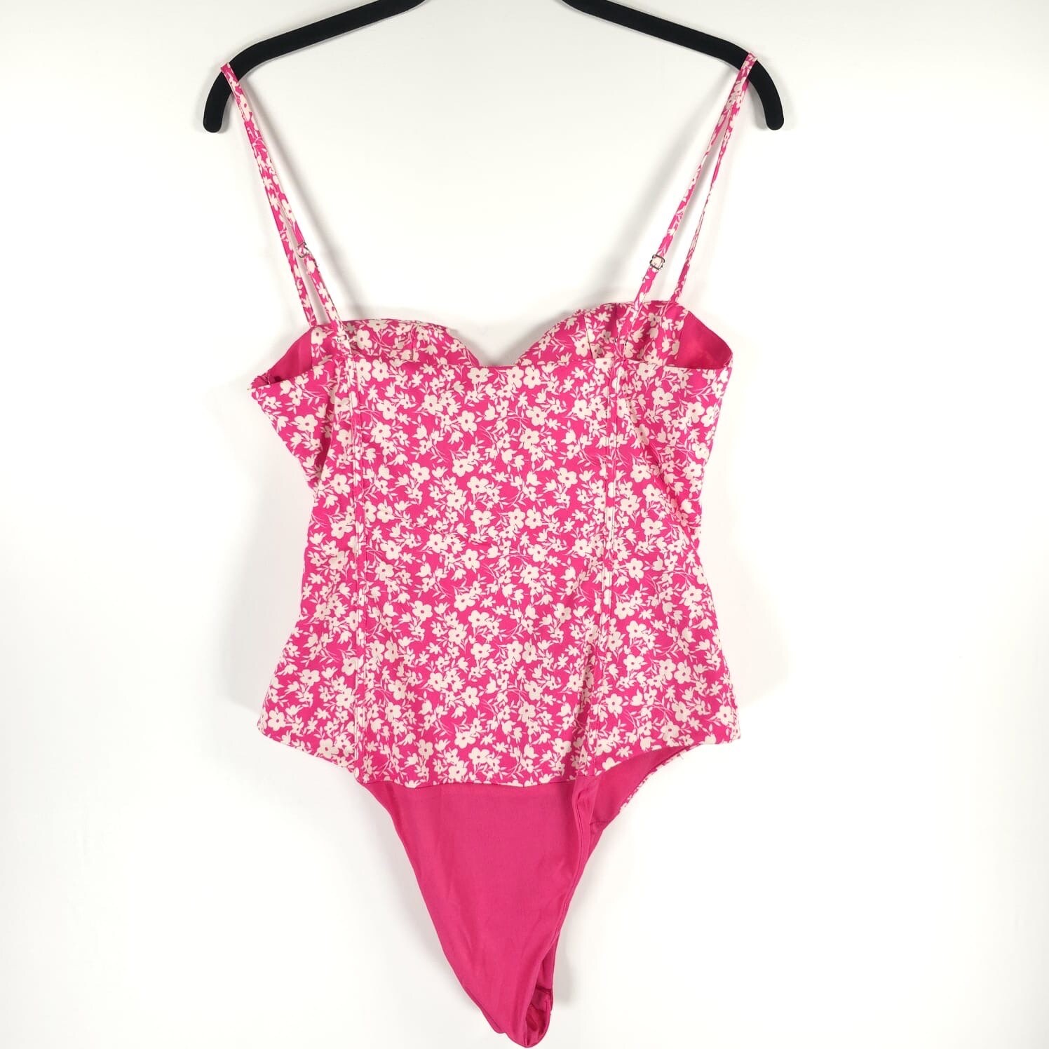 NWT ZARA Pink Floral Printed Corset Bodysuit Sweetheart Neck 4688/118 SMALL