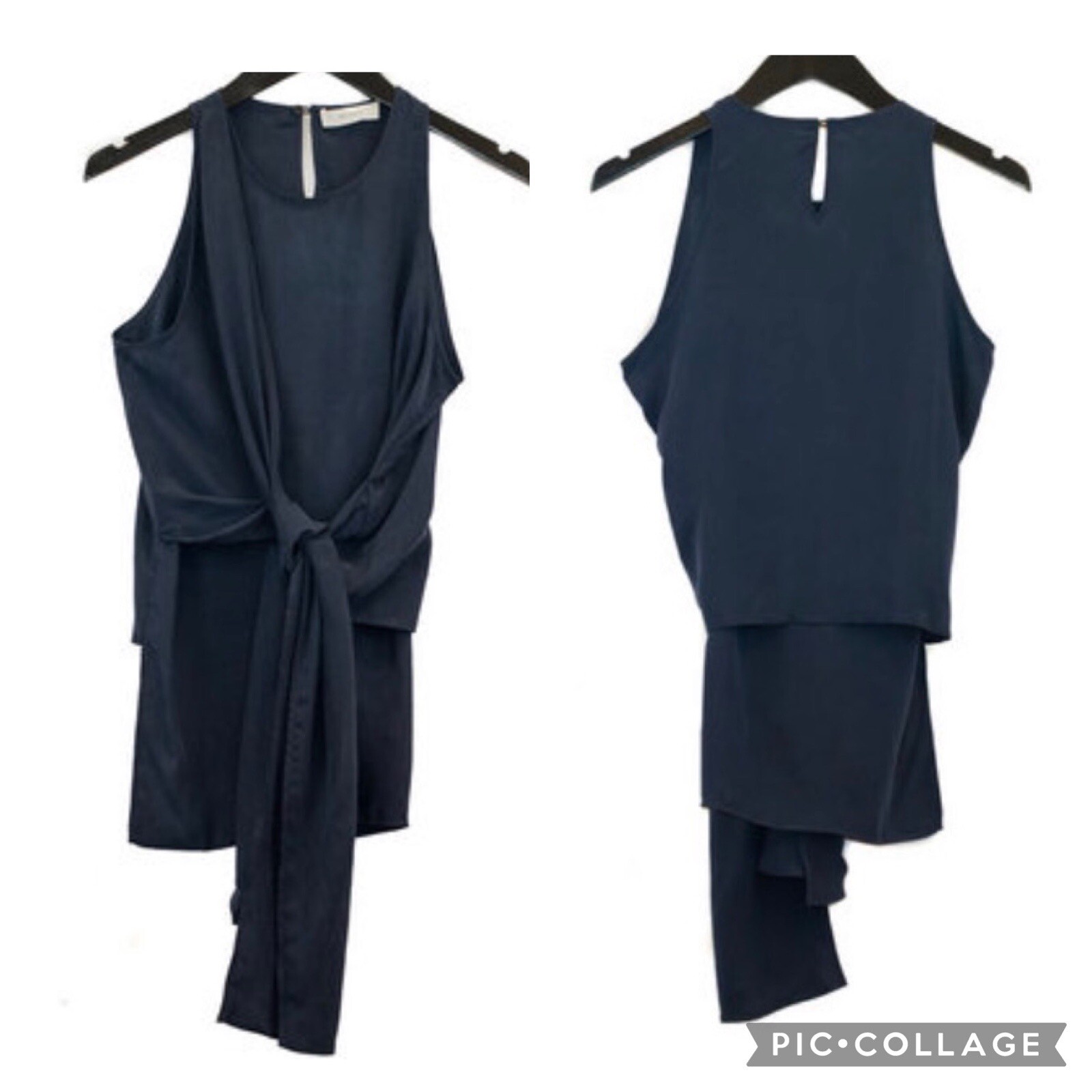 New ÁERON Women’s Navy Blue Cupro Silk Tied Front Sleeveless Top Size 38 US 2