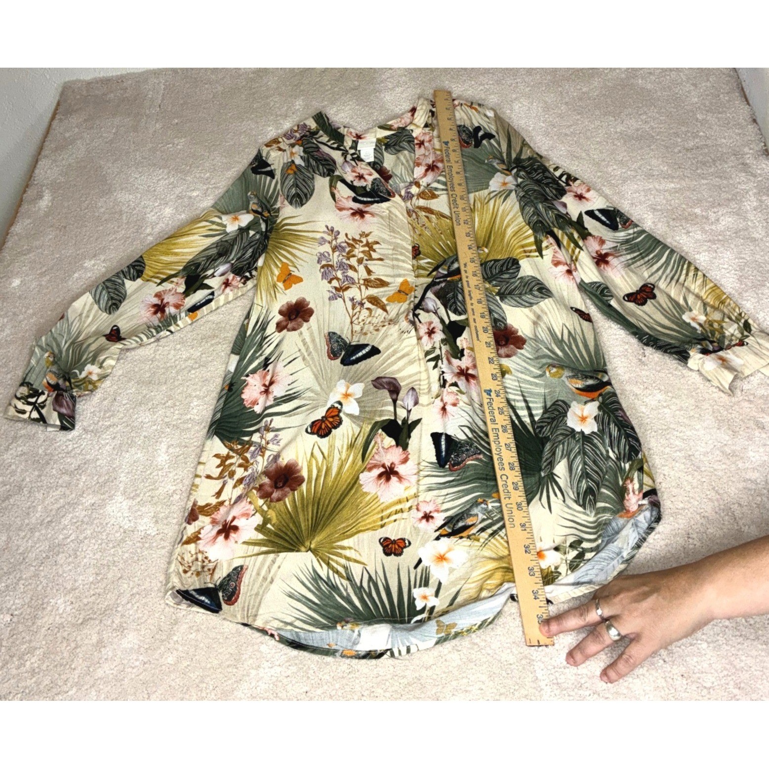 H&M Multicolor Tropical Floral Tunic – 2 – Viscose Butterfly Bird Boho Tropical