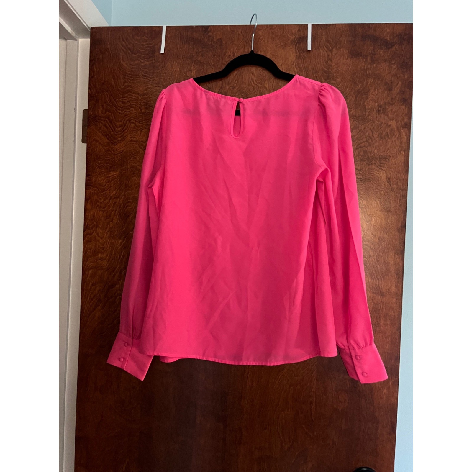 J.Crew Blouse Womens Medium Hot Pink Long Sleeve Keyhole Back Top