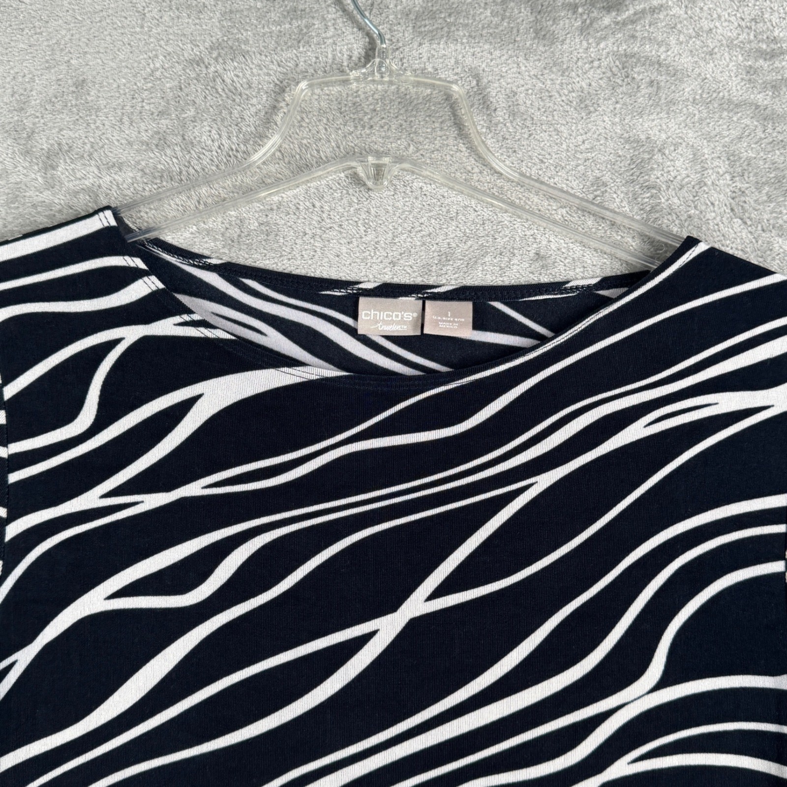 Chicos Tunic Women 8 Medium Travelers Zebra Animal Print Asymmetric Wrinkle Free