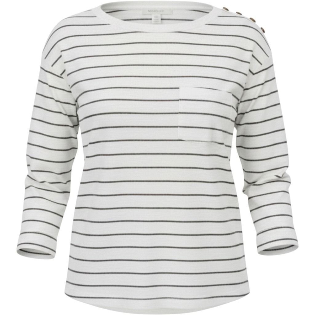 Lauren Ralph Lauren Cream Gold Striped Button Shoulder Top Large Cotton Knit