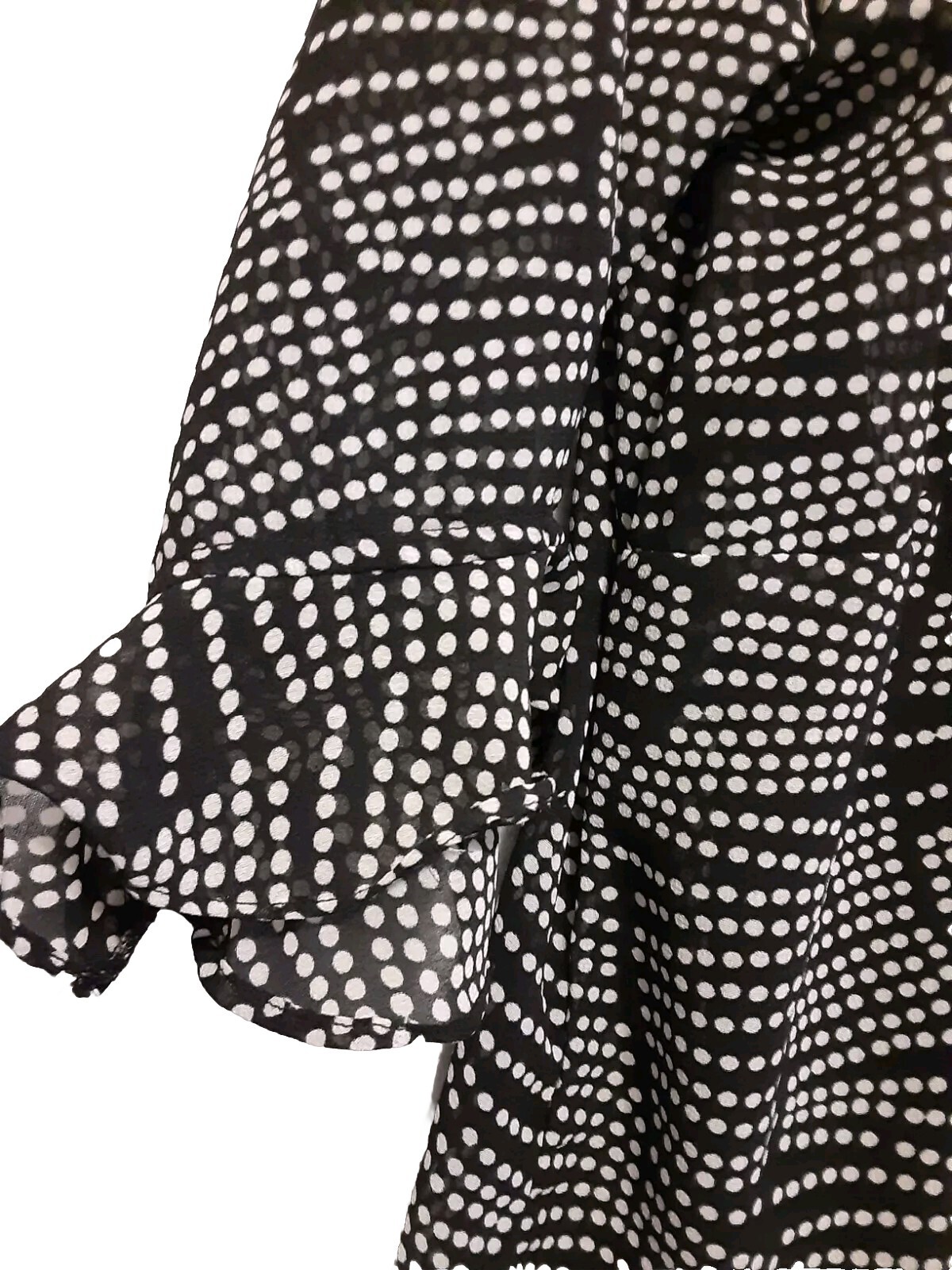 Club Z Collection Sz 1X 2 Piece Set Blouse Black White Polka Dot Ruffled 3/4 Sl