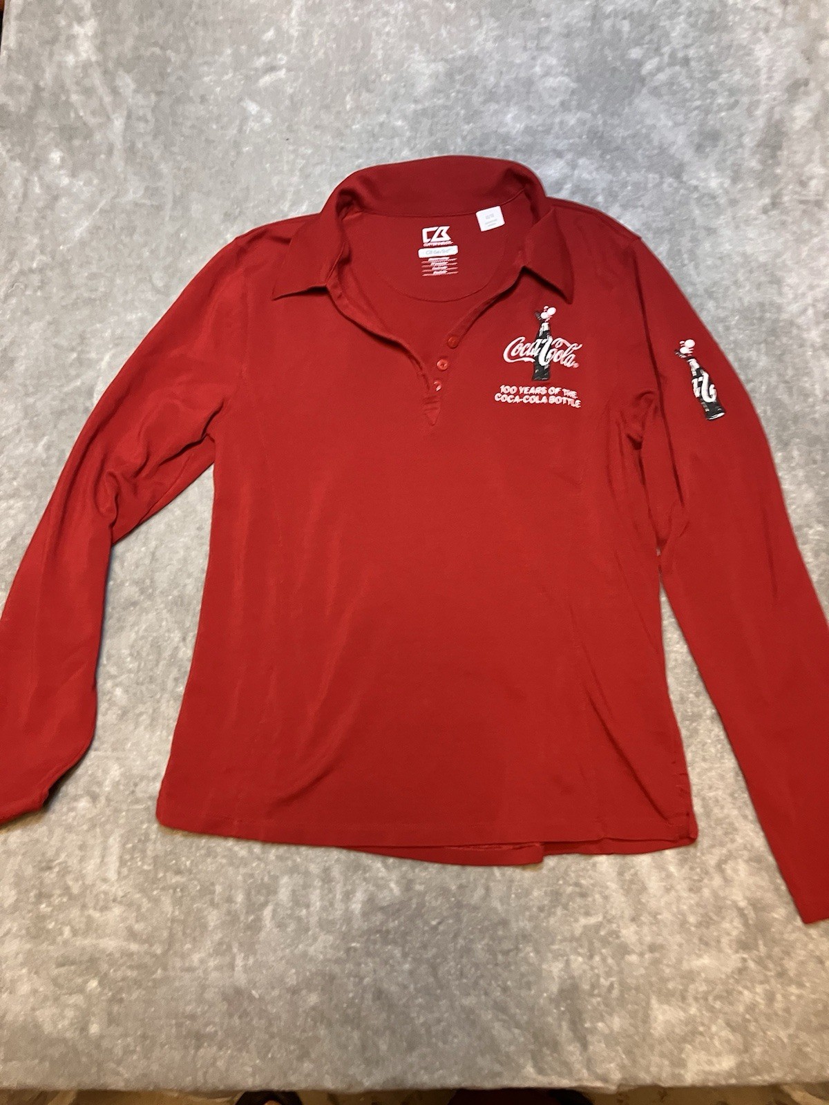 Coca-Cola Cutter & Buck Women’s Medium Red Long Sleeve Polo Shirt Embroidery