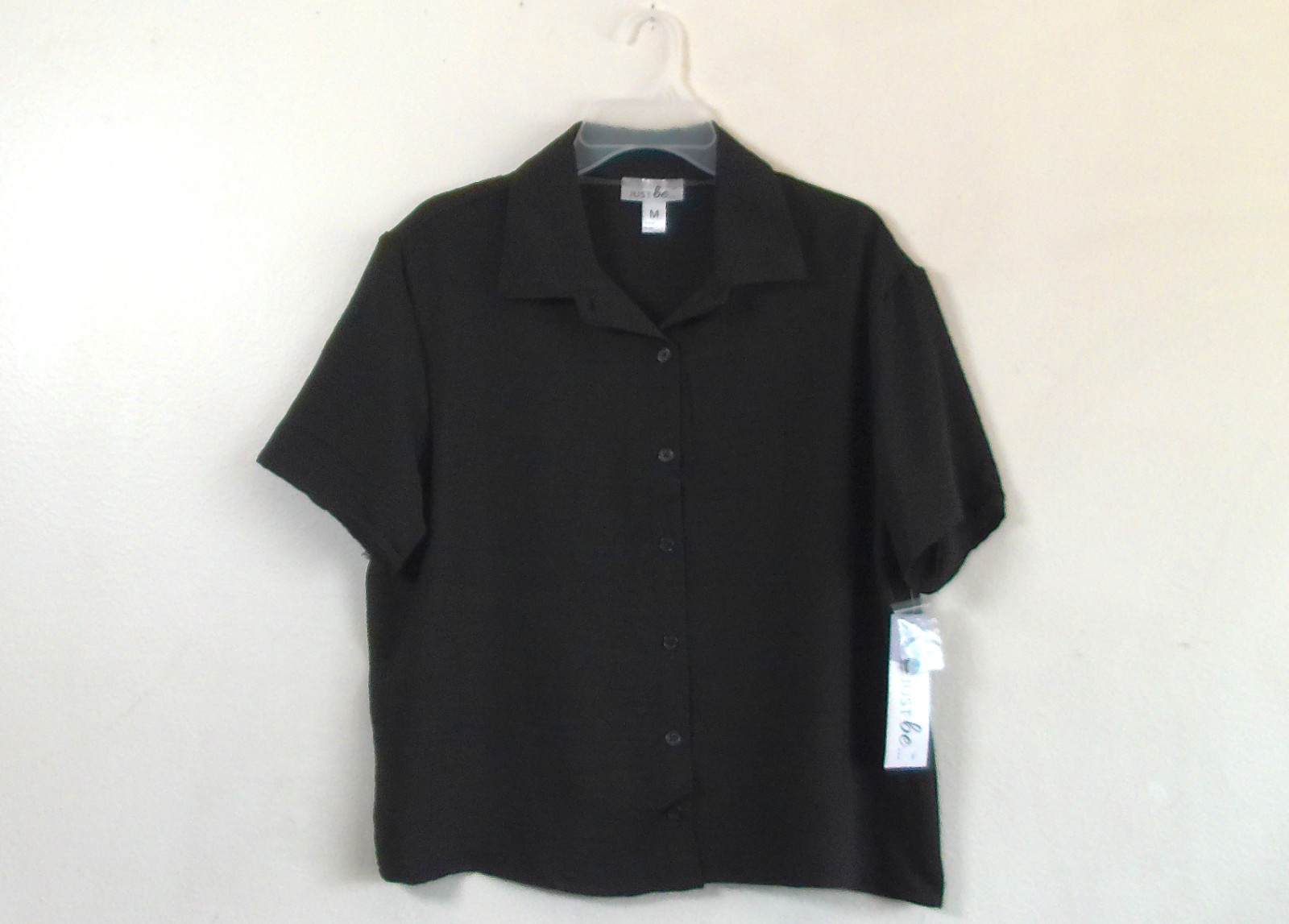 Just Be Airflow Camp Shirt Women Sz M NWT Short Sleeves Buttons Black