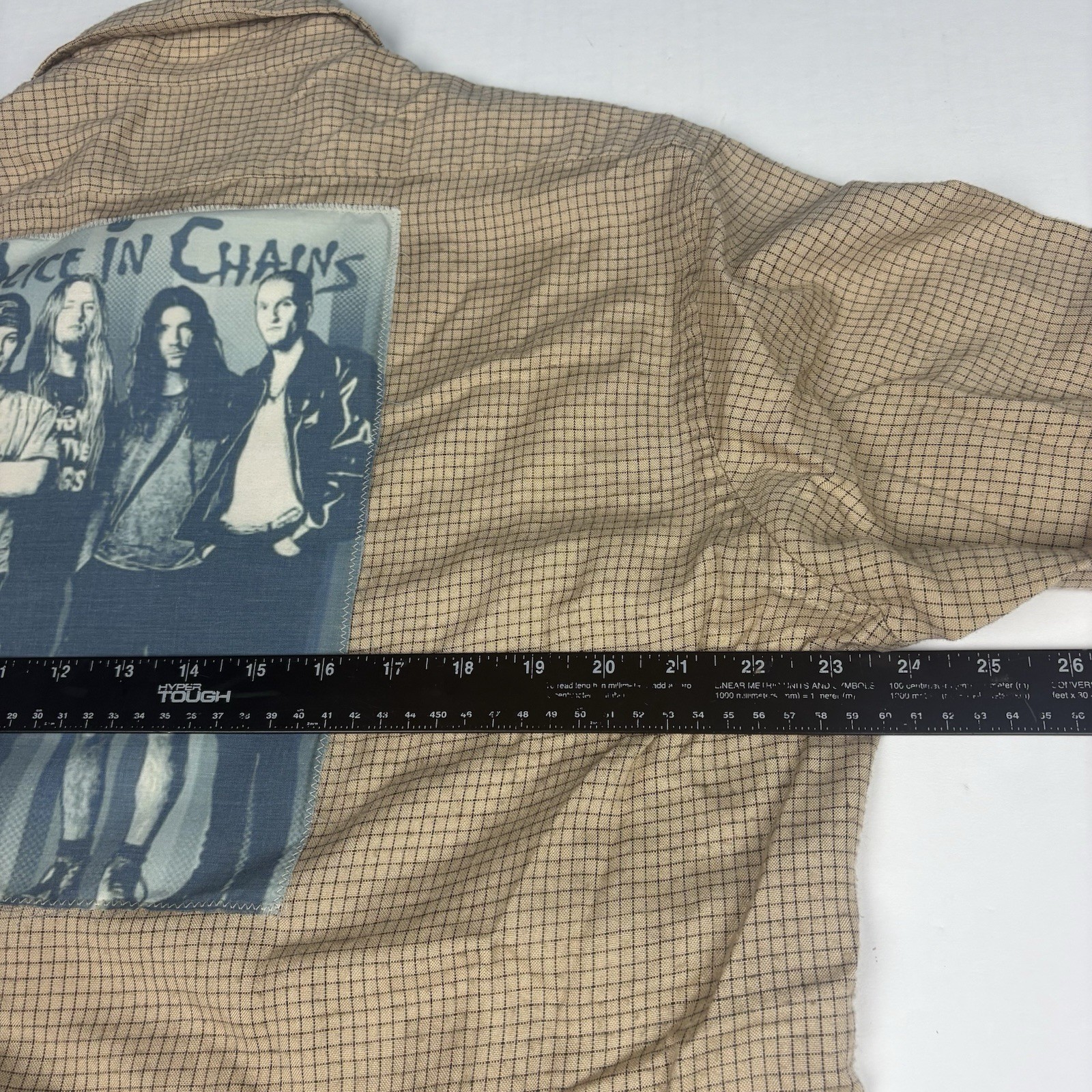 Upcycled Alice In Chains XL Shirt Plaid Long Sleeve Grunge Rock Roll Button Up
