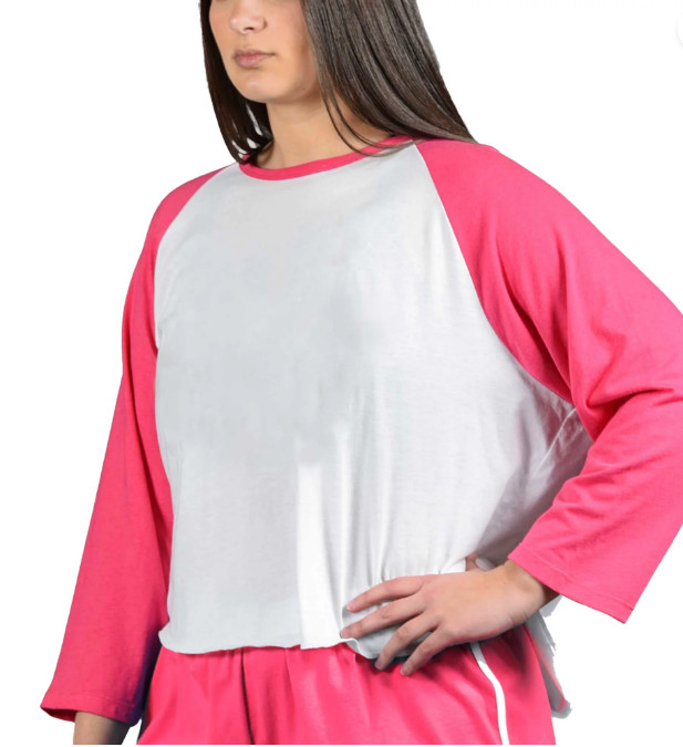 Soffe Women’s Junior Plus Size Baseball Crop Tee 1X Pixie Pink 5696C