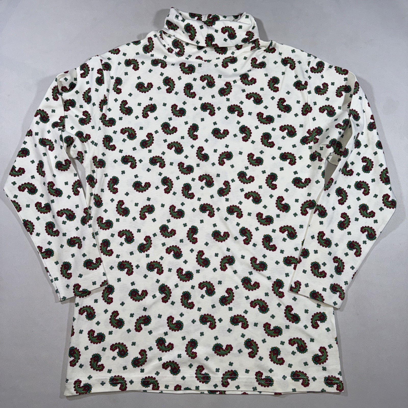 VINTAGE Turtleneck Shirt Womens M Paisley Festive Grandma Cozycore Hunt Club