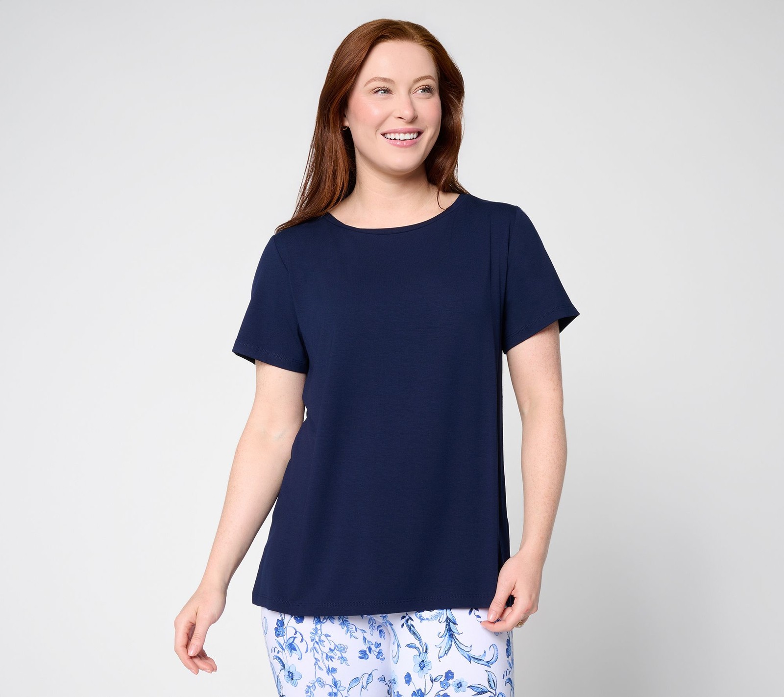 Susan Graver Essentials Rayon Allure Knit Ballet A-Line Top Navy XL New