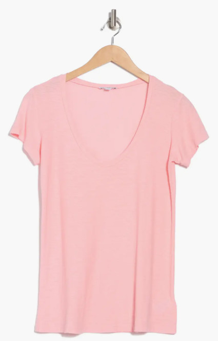 James Perse Deep V-Neck T-Shirt Peony Size 0(XS),1(S),2(M),3(L),4(XL) NWT $105