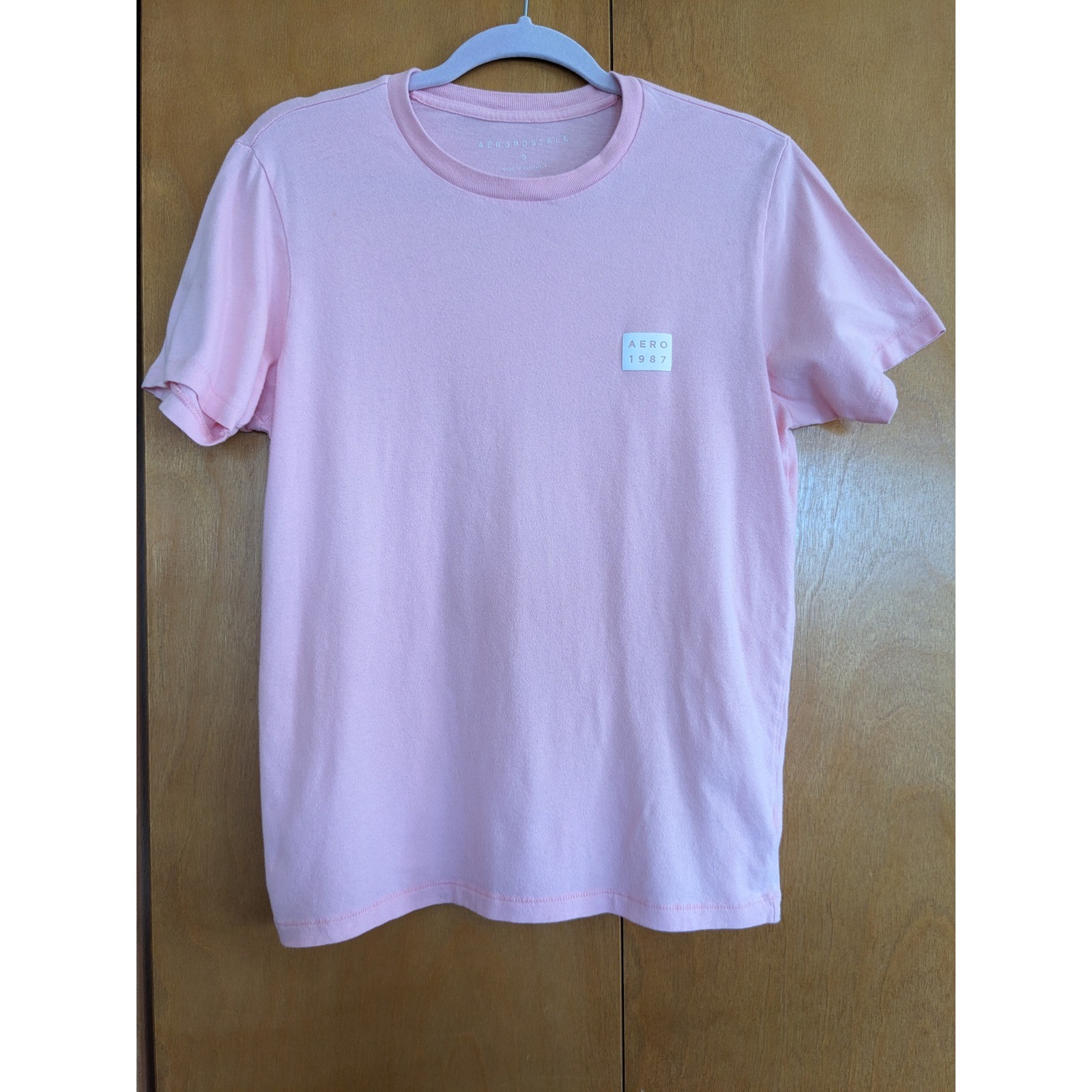 Aeropostale Womens Pink Graphic Tee Short Sleeve AERO 1987 Cotton T-Shirt Small