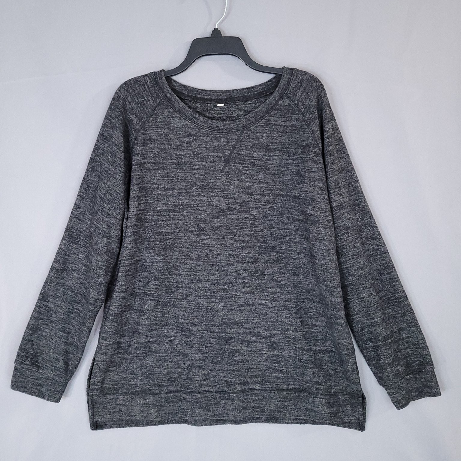 Women’s Pullover Top Charcoal Gray Heather XL Raglan Rayon Blend Side Slits