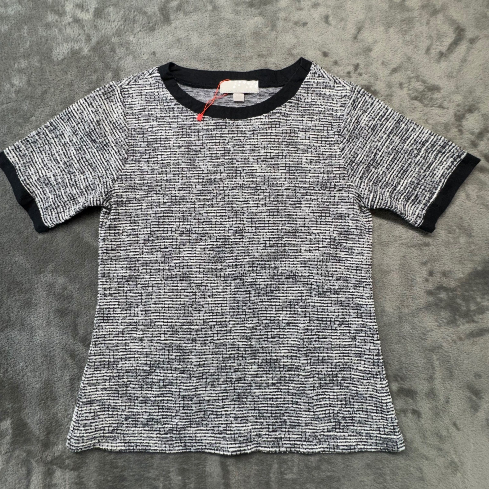 Carolyn Taylor Textured Knit Top Short Sleeve Black and White Women’s