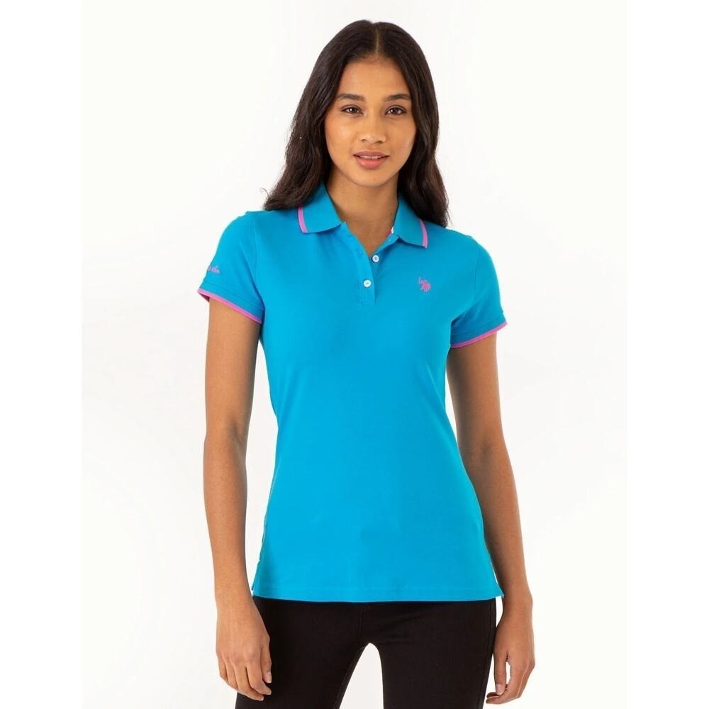 U.S. Polo Assn. Women’s Tipped Solid Polo Shirt – Color Downtown Blue – Size M