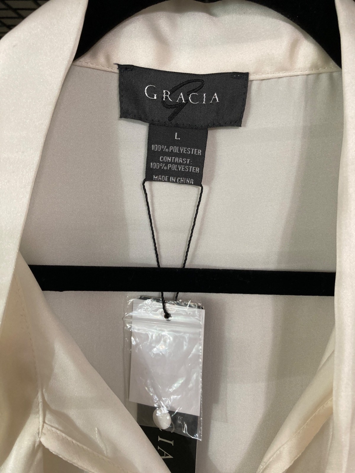 Garcia Women’s Ivory Satin Button Down Front Tie Multi Tiered Sleeves Varies NWT
