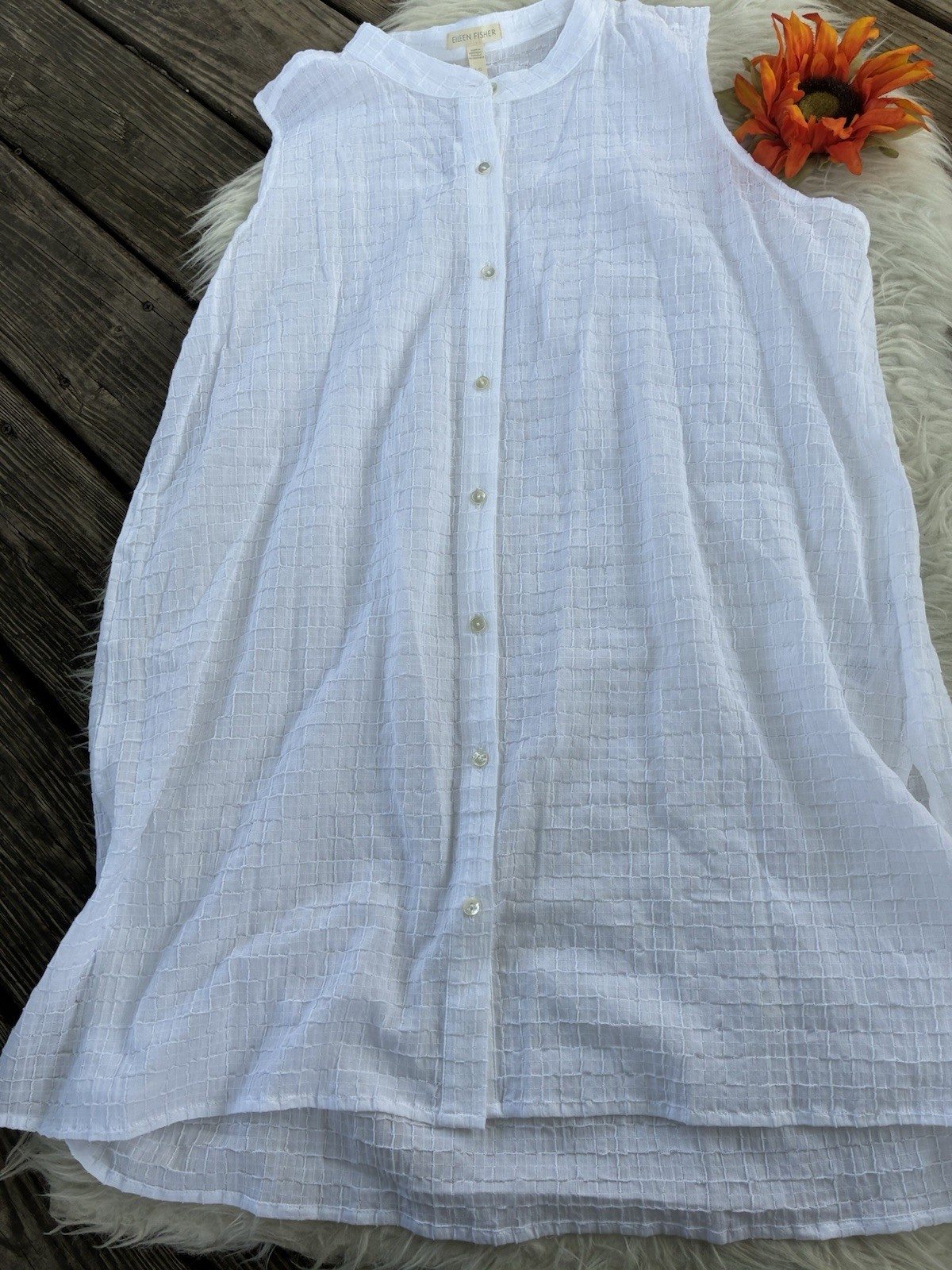 NWT Eileen Fisher organic Cotton Voile mandarin style Top L/G