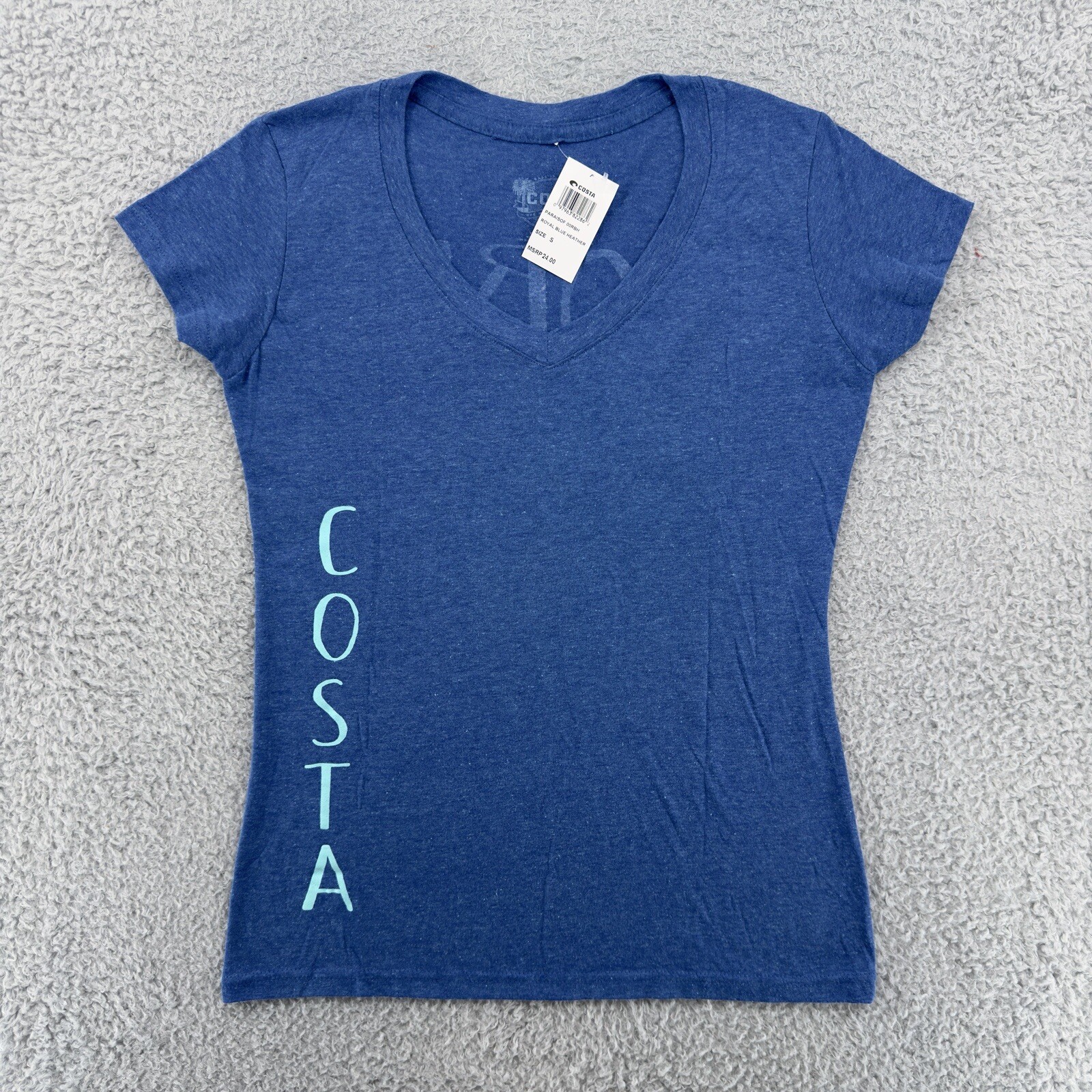 Costa Del Mar Women Top S Royal Blue Heather Perdido Short Sleeve V-Neck Tee