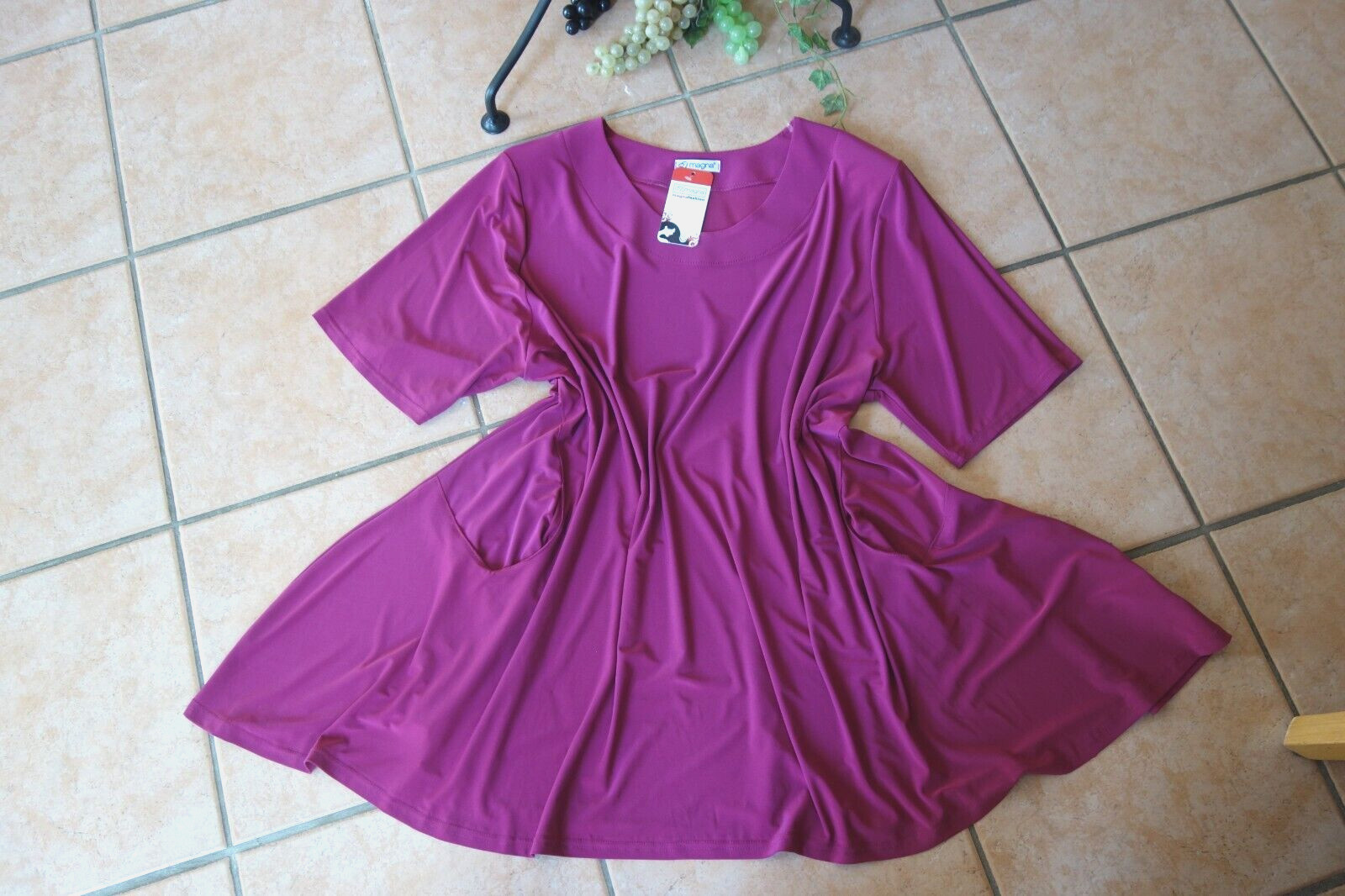MAGNA Zip Tunic 52 55 NEW Pink Fuchsia MEGA A-Shape Stretch Pockets LAGENLOOK