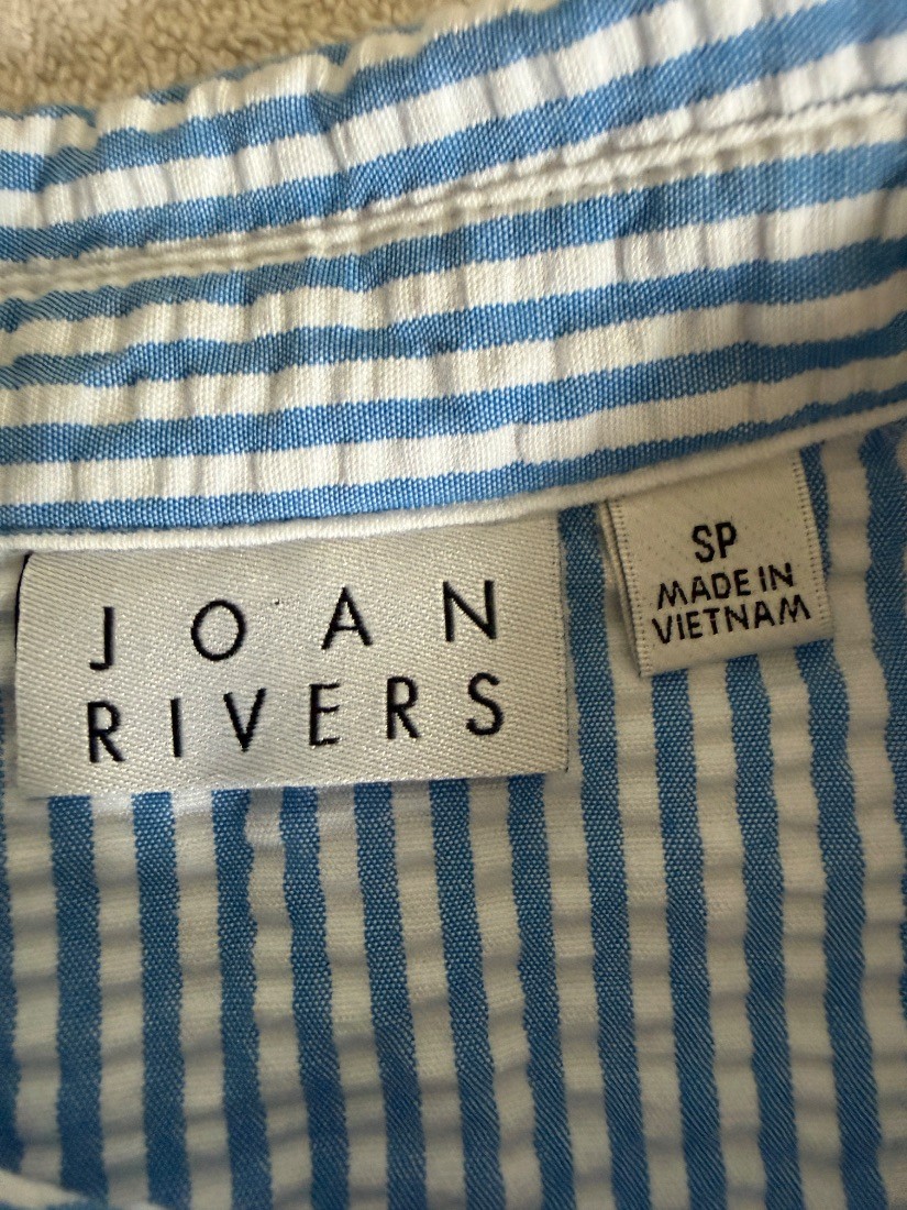 Joan Rivers Womens Seersucker Shirt Blue White Stripe Button Down SP