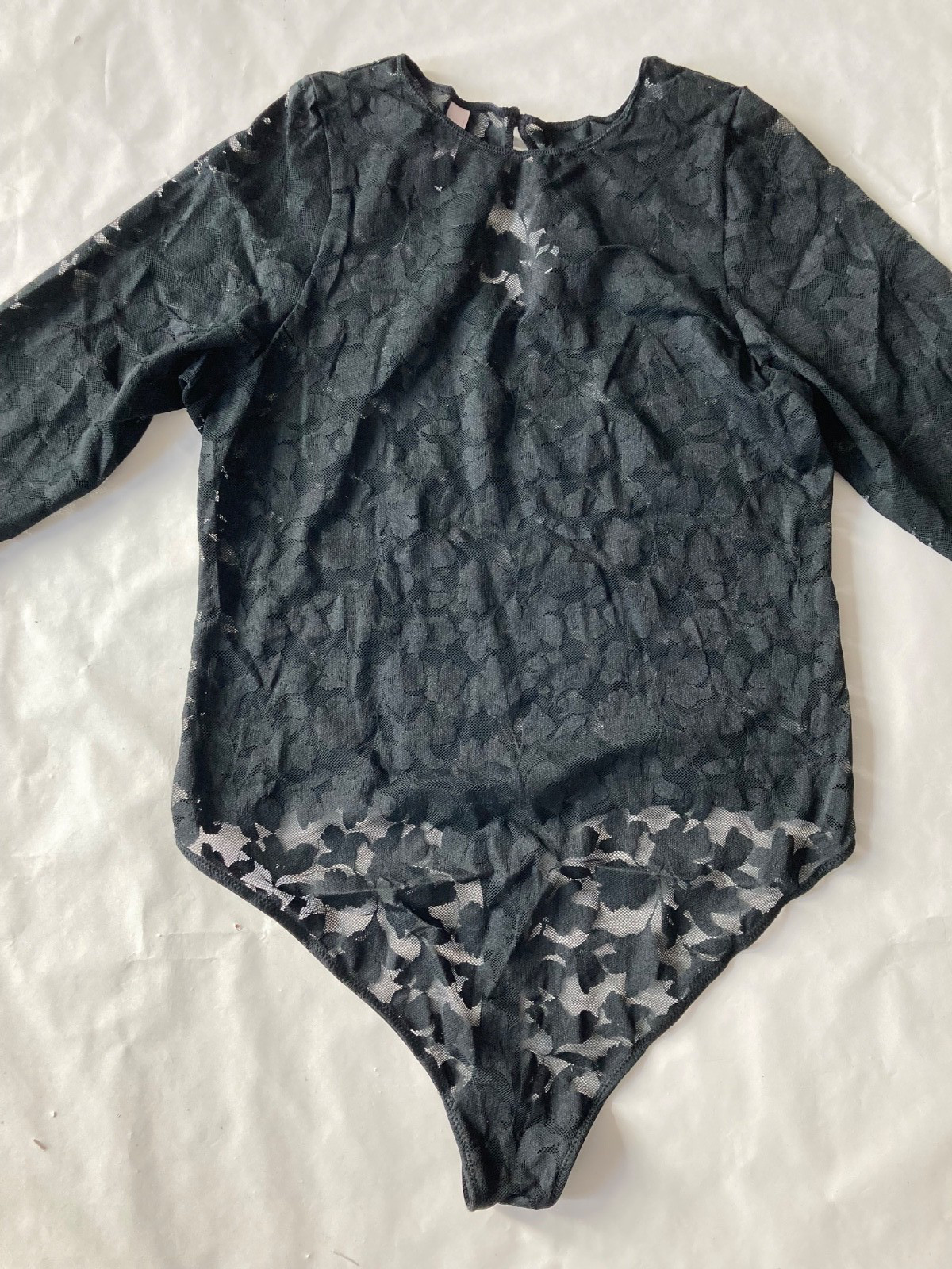 AUDEN Women Black lace Long Sleeved Bodysuit XXL