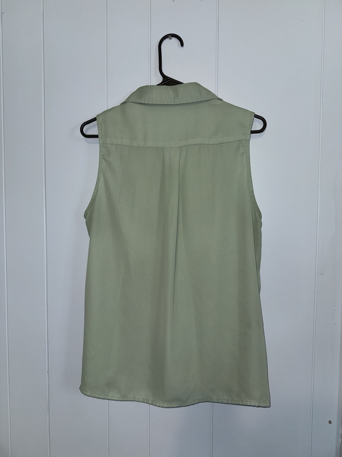 UMGEE Green Solid Collared Button Front Lace Sleeveless Blouse Women L