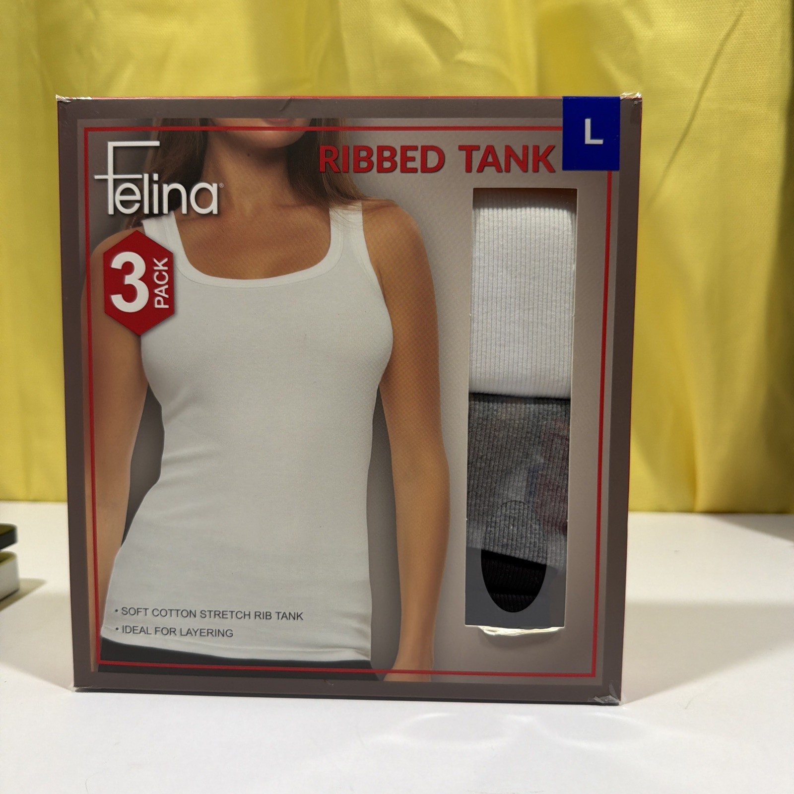 Felina Women’s 3Pack Soft Cotton Stretch Ribbed Tank, Black/White/Gray Pick Size
