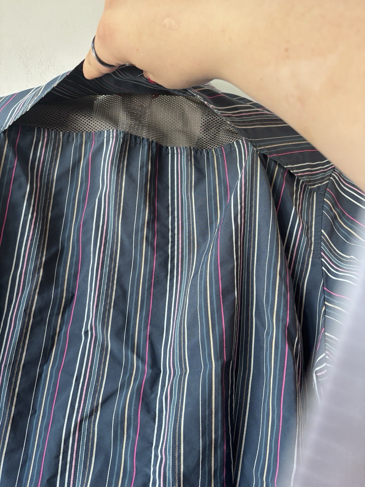 North Face Shirt Mesh Back Vent Front Zip Pocket Gray Stripe Button Up XL