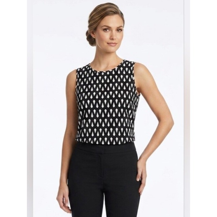 Mario Serrani Black & White Geometric Sleeveless Top Size M