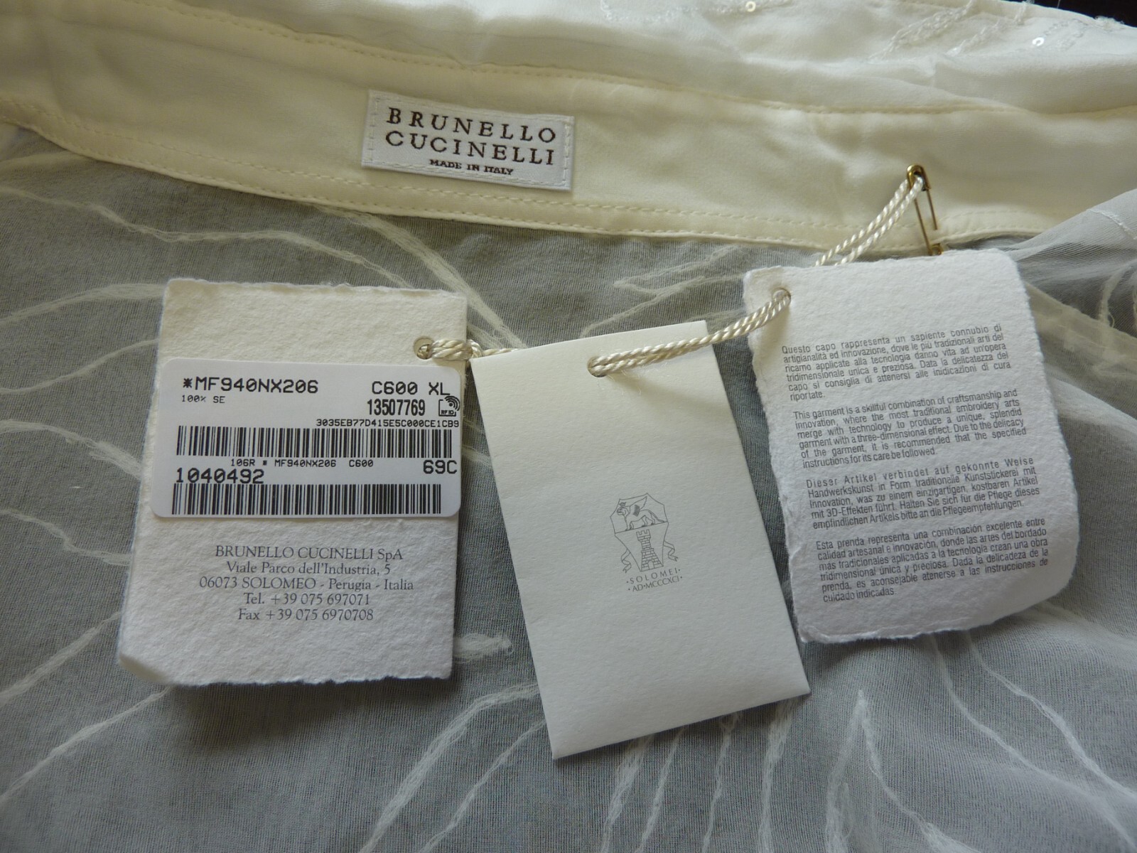 Brunello Cucinelli Dazzling Exotic Embroidery Shirt in Crispy Silk Size:XL NWT