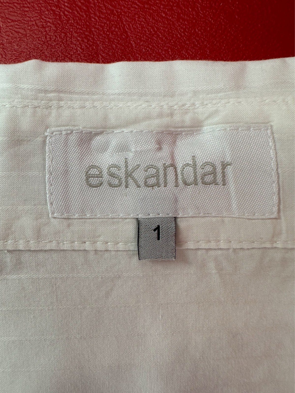 eskandar Boxy White Pin Striped 100% Cotton Blouse Top Dry Clean Sz 1 US 10 – 12