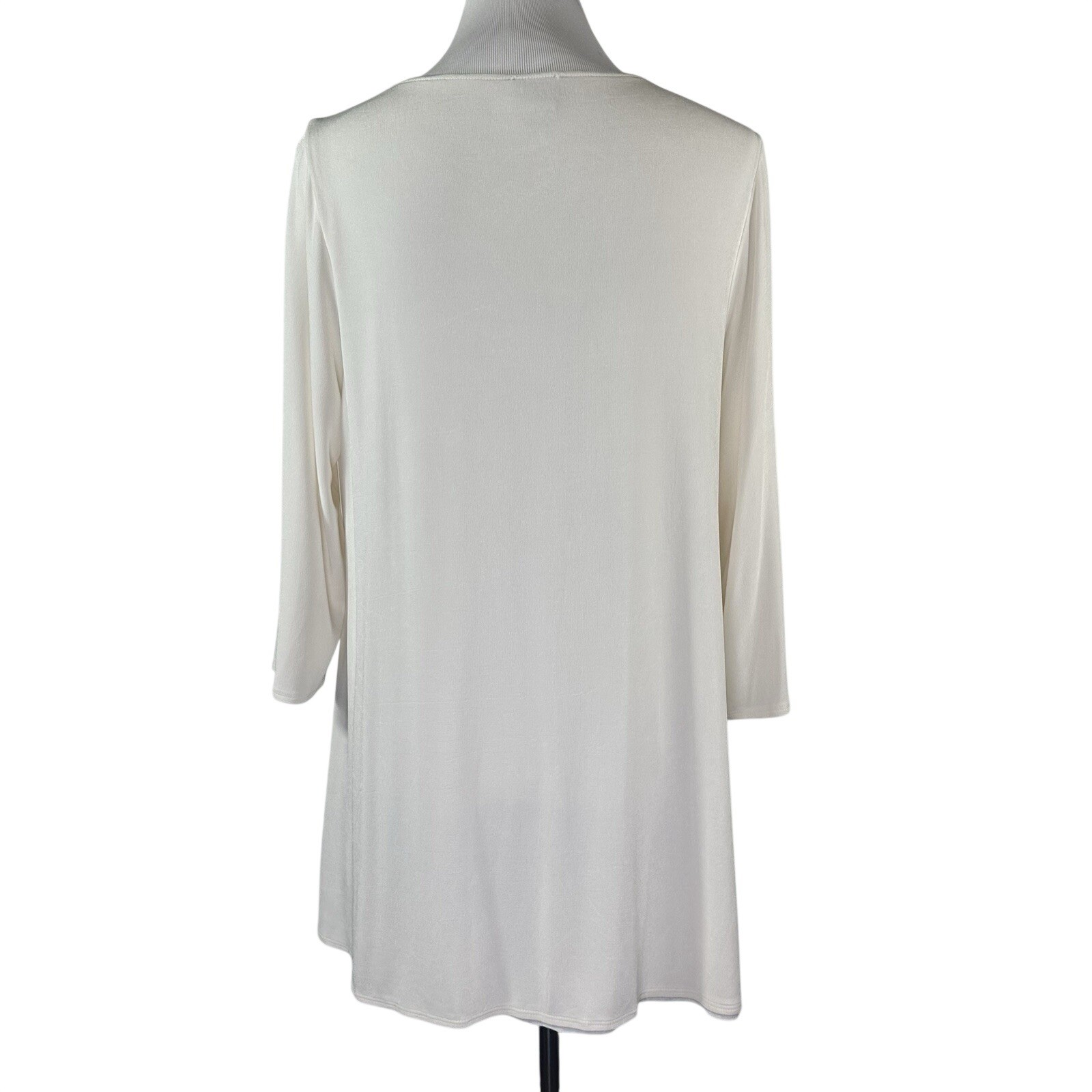 Chico’s Travelers Cream Tunic Shark Bite 3/4 Tie Sleeve Scoop Neck Womens 2 US L