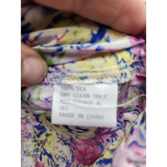 Yumi Kim Womens Silk Blouse Top Small Purple Floral Popover Long Sleeve Cottage