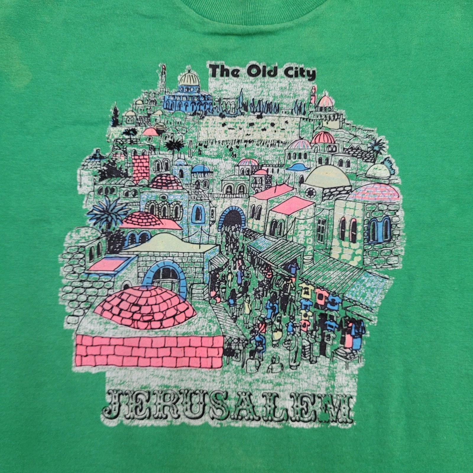Vintage 90s Jerusalem Shirt Womens Medium 17×26 Green Old-City