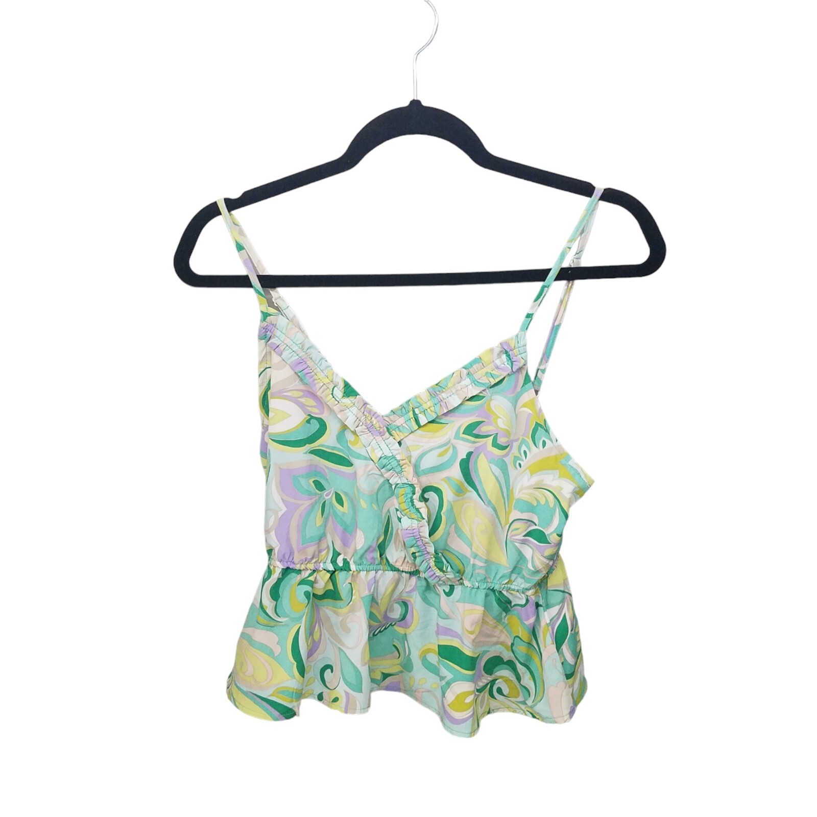 Lily White Womens Sz M Green Yellow Floral Sleeveless Blouse