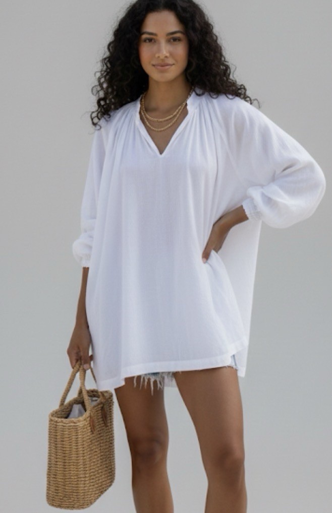 Guadalupe Tatiana Poet Pirate Top Sz S White Cotton Oversized Coastal Romantic