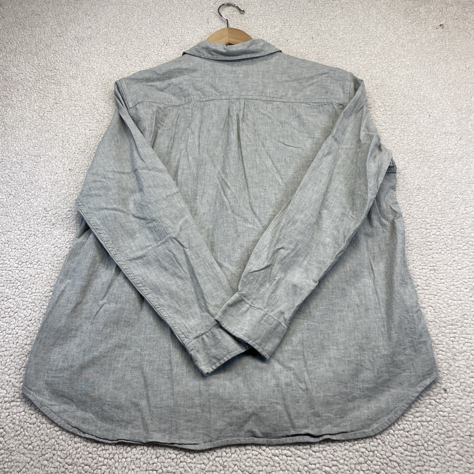 Eddie Bauer Button Down Womens XL Gray Cotton Linen Blend Long Sleeve Shirt Top