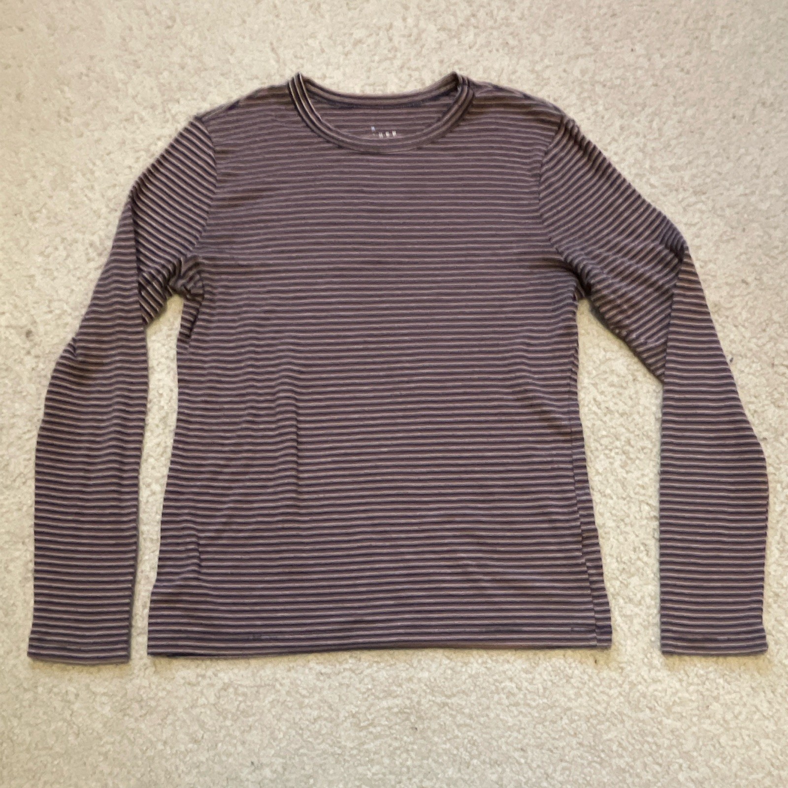 A New Day Striped Long Sleeve Crew Neck Jersey T-Shirt, Brown/Black, M