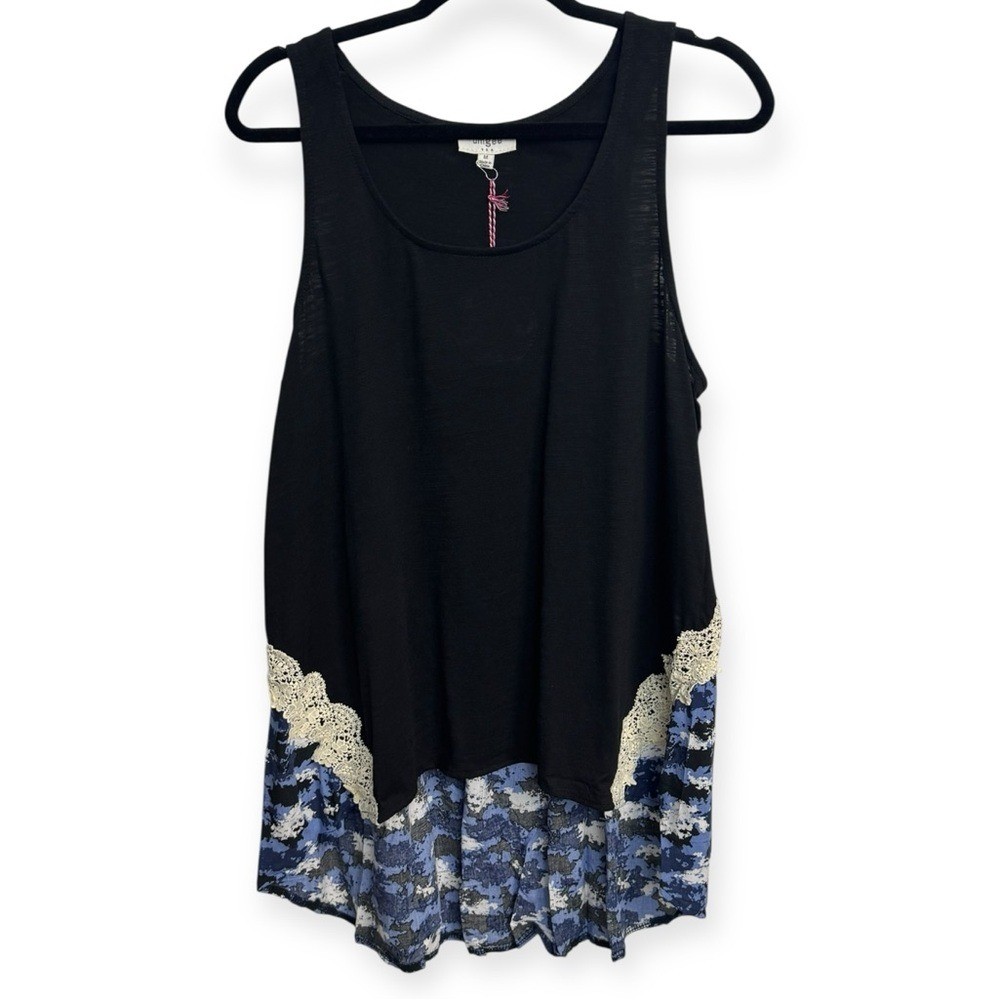 Umgee Black Asymmetrical Embellished Sleeveless Tank Top