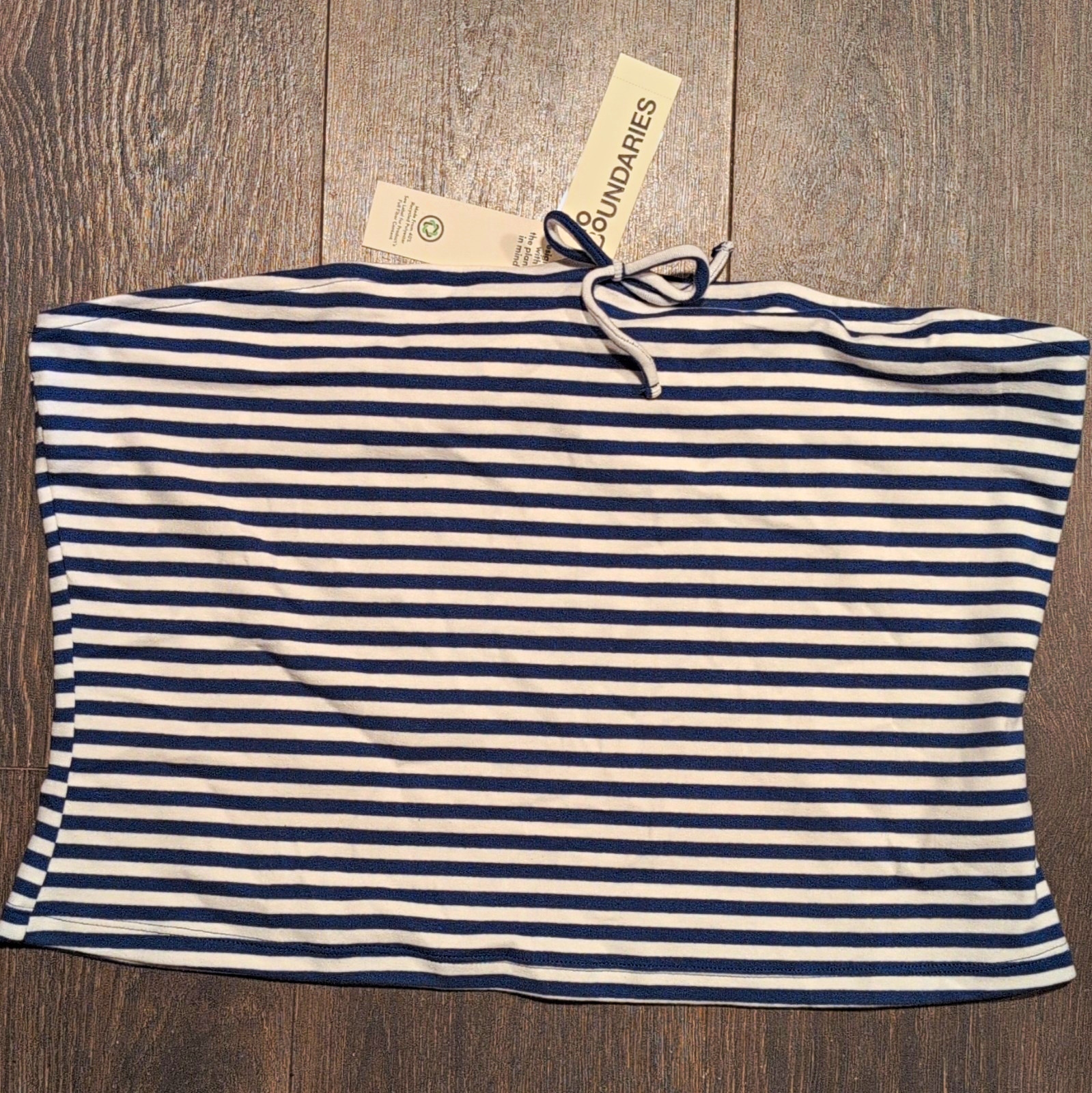No Boundaries Women’s XXL Blue/White Striped Strapless Tie Front Knit Tube Top