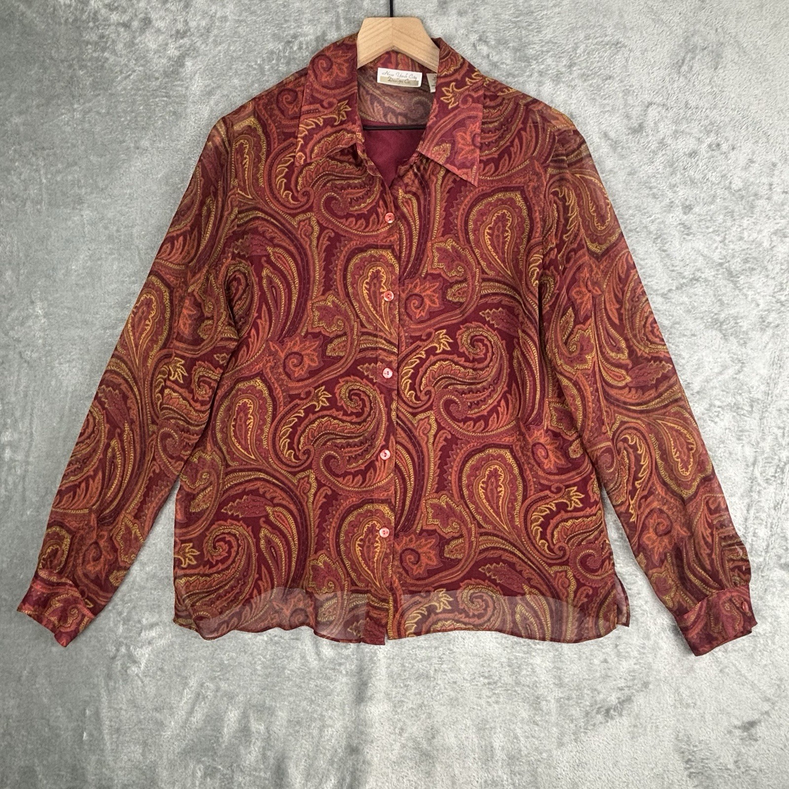 Vintage New York City Design Co. Shirt Women Large Red Silk Paisley Blouse Cami