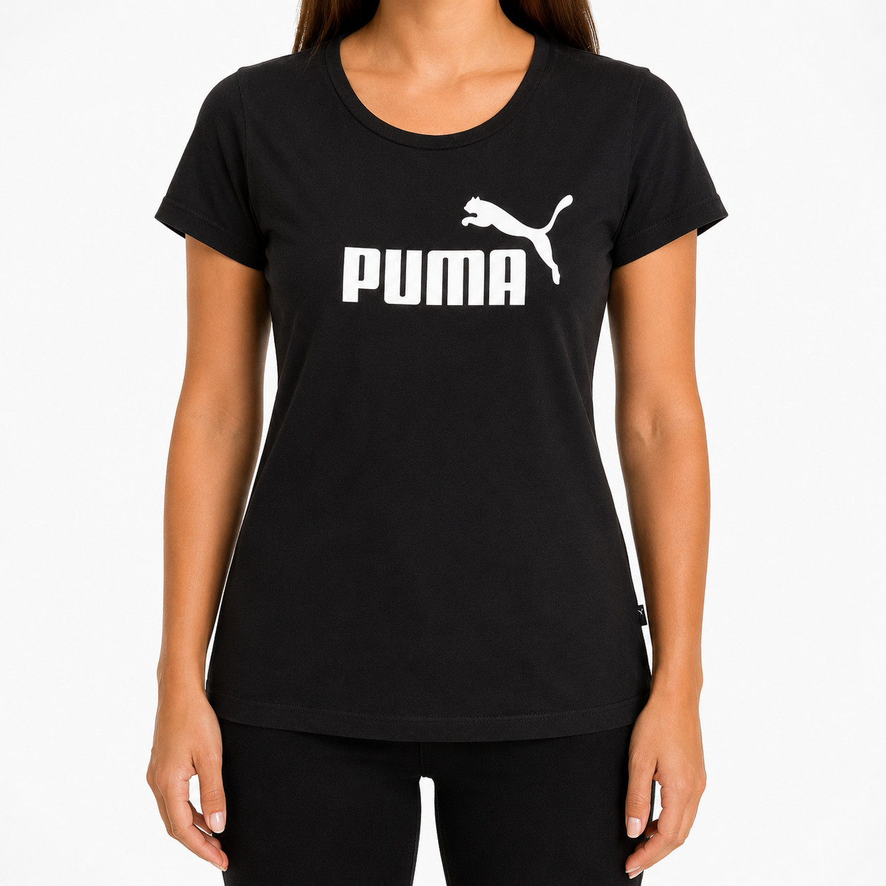 Puma T-Shirt Womens M Black White Logo Print Short Sleeve Shirt Sports Casual