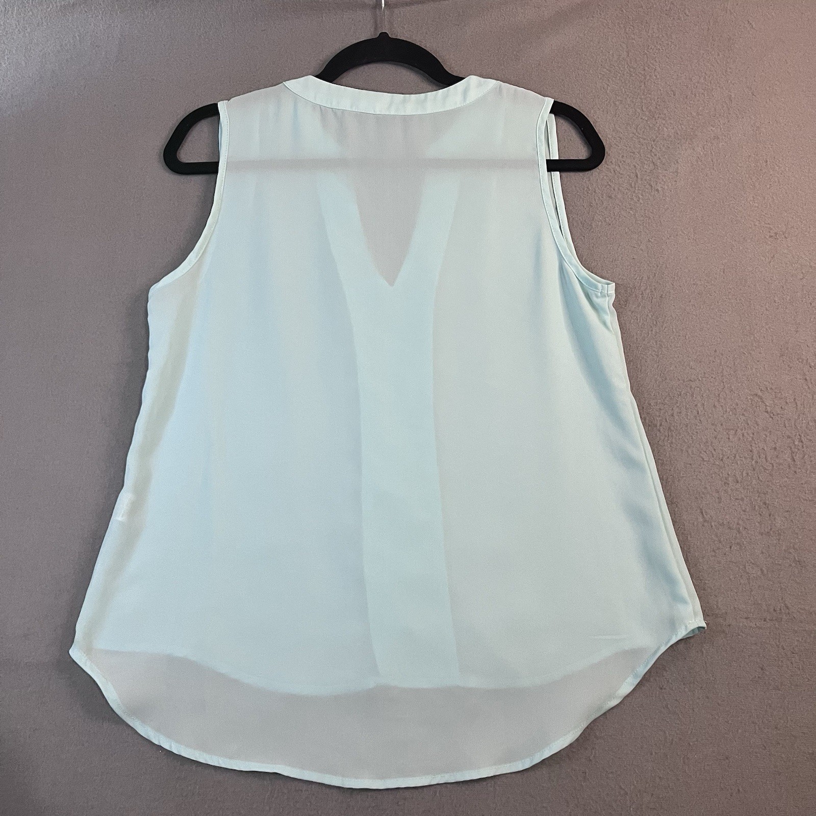Shein Teal Light Blue Sheer Sleeveless Split V Neck Top Blouse Womens Size S